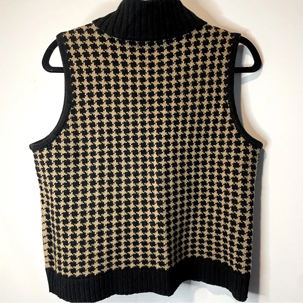 Vintage Liz Claiborne Houndstooth Sleeveless Wool Sweater Vest Turtle Neck - Picture 2 of 3
